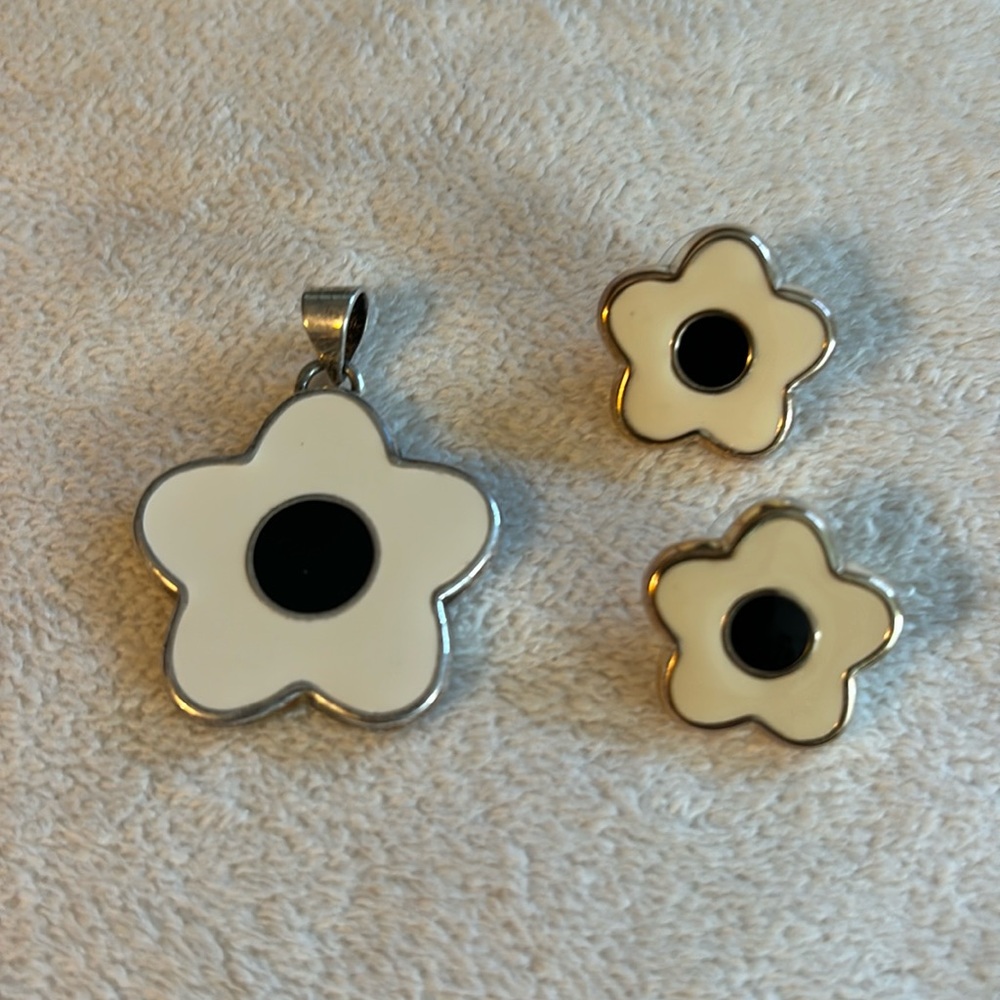 Vintage 1960’s Enamel Flower Pendant & Earrings by Best Products Jewelry, HTF